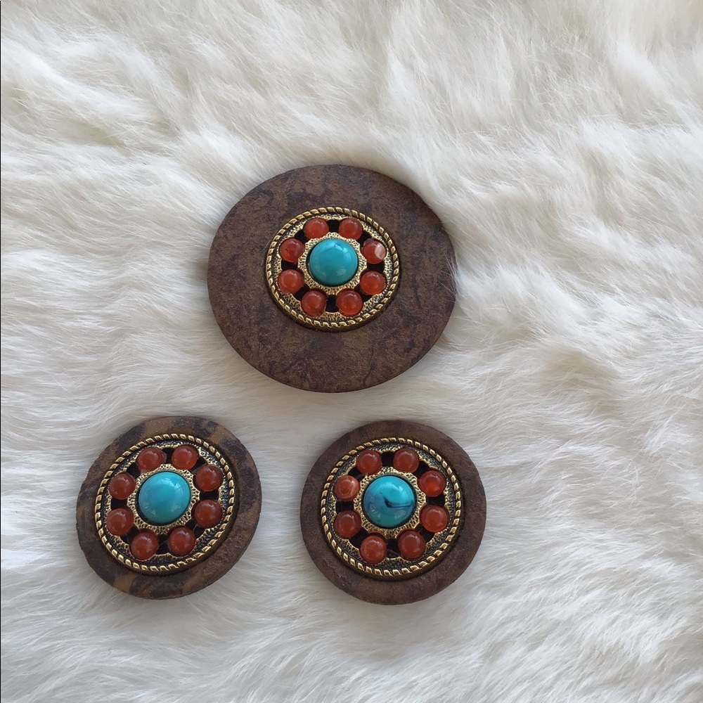 Vintage Italian Turquoise pin & Earrings bohemian